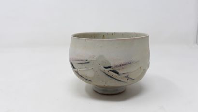  ROUSSEAU F. 
Small stoneware bowl with white and beige glaze, mark in hollow and...