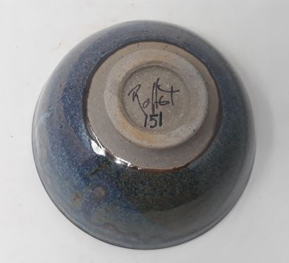  ROLLET Patrick 
Stoneware bowl with blue and brown glaze, signed and n°151 under...