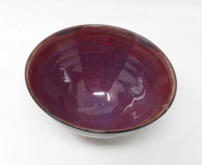  PERFETTI Michel 
Stoneware bowl with eggplant and black glaze, stamped in hollow...