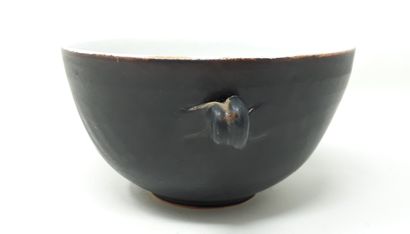  THEUNISSEN Frank 
Bowl with two handles in matte black porcelain, monogrammed and...