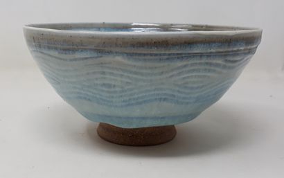  LEGROS Dominique 
Stoneware bowl with ice blue glaze, signed in hollow and n°184...