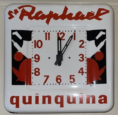 null set of three advertising clocks "Saint Raphaël - Quinquina" in enamelled sheet...