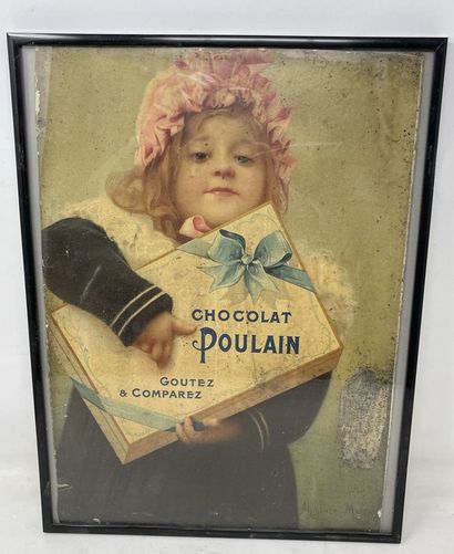 null Lot d'objets publicitaires comprenant:

- enseigne "Chocolat Poulain", d'après...