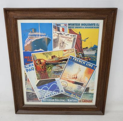 null Lot of seven framed pieces including:

- "Ten liner postcards - reproductions...