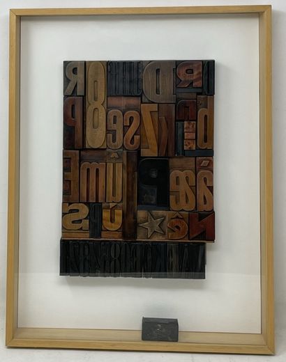 null Lot including:

- VERTE (?) "Composition with letters in wood", modern reassembly,...