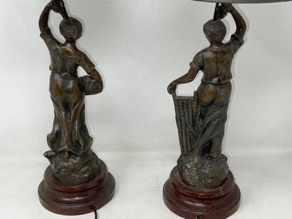 null D'après Charles RUCHOT (1871-?) - Deux lampes en régule "Les vendanges"

XXe...