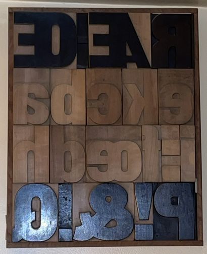 null Lot including:

- VERTE (?) "Composition with letters in wood", modern reassembly,...