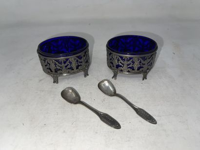 Pair of silver salt bowls 950 °/°° with openwork...