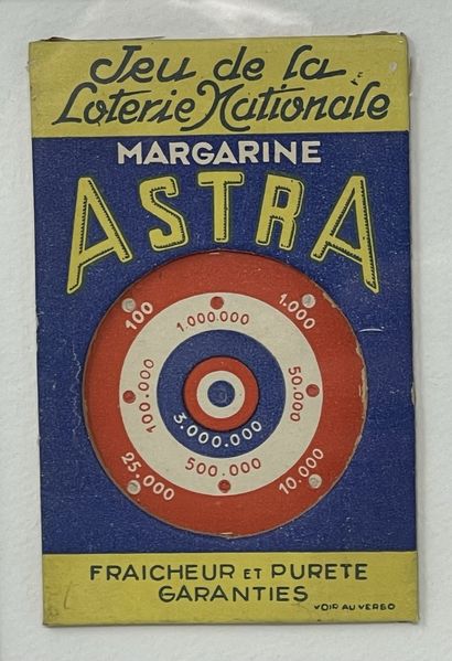 null 
 "Margarine Astra - jeu de la loterie nationale", sous-verre, 

XXe siècle,...