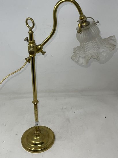 null Lot including:

- brass lamp and pink glass tulip (reassembled), 20th century,...