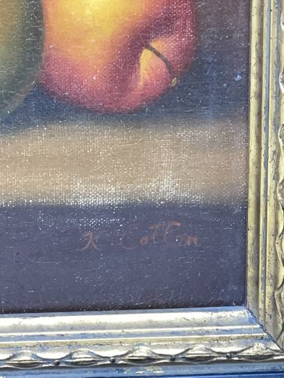 null Lot including:

- 20th century school "Still life with pears and grapes", oil...