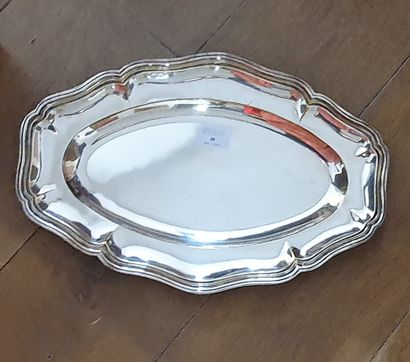null Plat ovale en métal à filets-contours, L.: 40 cm (desargenté)