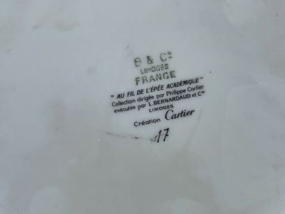 null CARTIER - Porcelain plate "Au fil de l'épée académique", published by Bernardaud,...