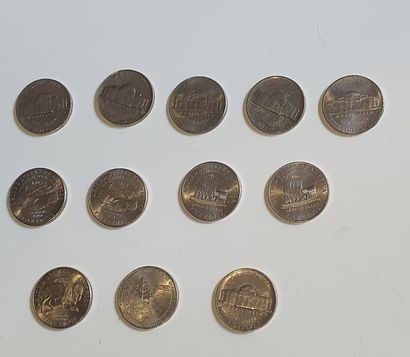 null Twelve (12) 5 cents (US) silver coins, 1964, 1971, 1982, 1985, 2000, 2002, 2004...