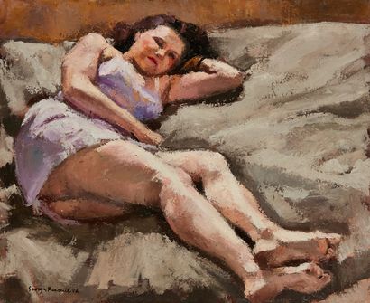 Georges PACOUIL Georges PACOUIL (1903-1996)

Young woman in purple negligee 

Oil...