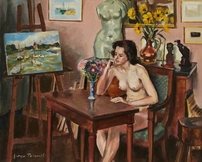 Georges PACOUIL Georges PACOUIL (1903-1996)

Nude model seated leaning

Oil on canvas,...