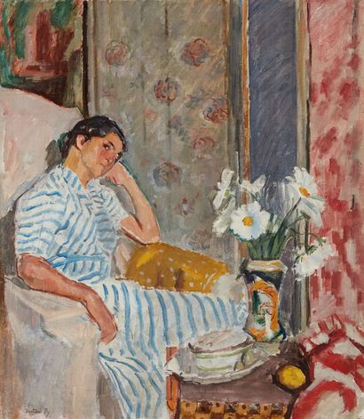 bertrand py Bertrand PY (1895-1973)

Woman with a blue striped dress

Oil on canvas,...