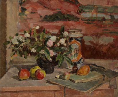 bertrand py Bertrand PY (1895-1973) 

Still life, flowers, apples and pears

Oil...