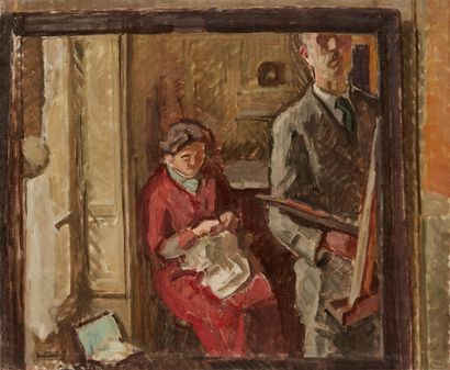 bertrand py Bertrand PY (1895-1973) 

The woman sewing and the painter, seen in a...