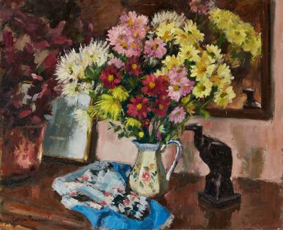 Georges PACOUIL Georges PACOUIL (1903-1996)

Vase of flowers and bird sculpture

Oil...