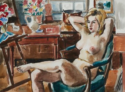 Georges PACOUIL Georges PACOUIL (1903-1996) 

Nu blond assis 

Plume et aquarelle,...