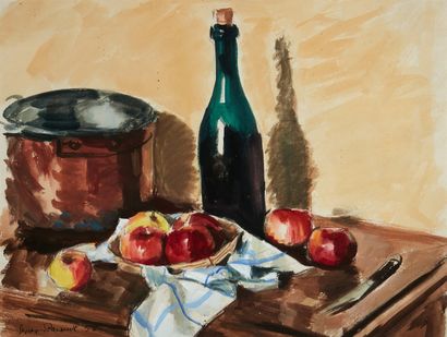 Georges PACOUIL Georges PACOUIL (1903-1996) 

Apples and copper pots

Watercolor,...