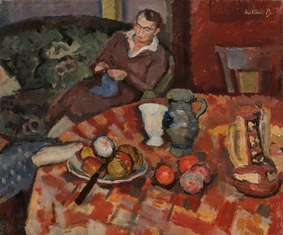 bertrand py Bertrand PY (1895-1973) 

Woman sewing in a dining room

Oil on canvas,...
