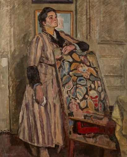 bertrand py Bertrand PY (1895-1973) 

Woman leaning on a tapestry back

Oil on canvas,...