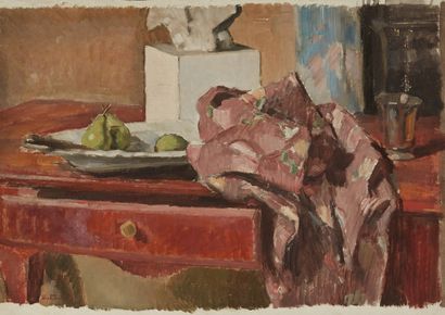 bertrand py Bertrand PY (1895-1973) 

Table and green pears

Oil on canvas mounted...