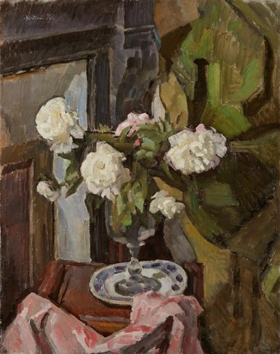 bertrand py Bertrand PY (1895-1973) 

Vase of roses and peonies 

Oil on canvas,...
