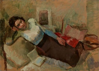 bertrand py Bertrand PY (1895-1973) 

Woman lying down 

Oil on canvas, signed lower...