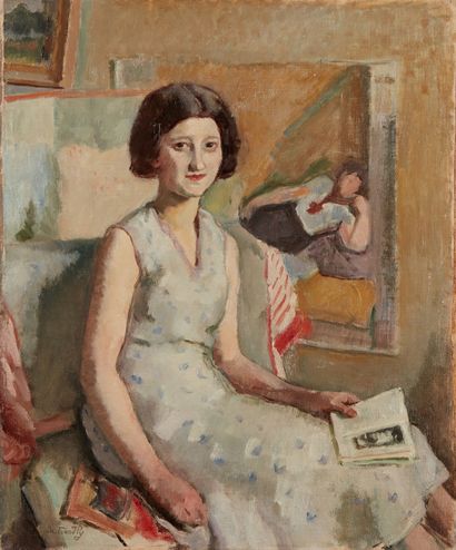 bertrand py Bertrand PY (1895-1973) 

Young girl sitting holding a book

Oil on canvas...