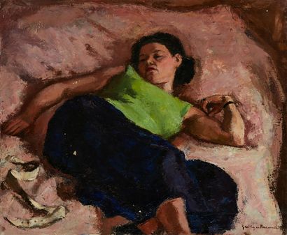 Georges PACOUIL Georges PACOUIL (1903-1996) 

Woman lying down with a green bodice

Oil...