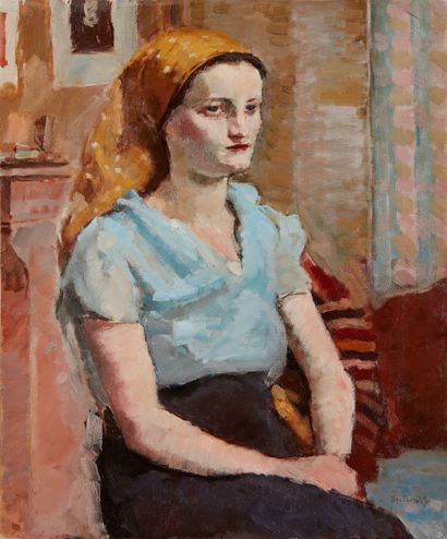 bertrand py Bertrand PY (1895-1973) 

Portrait of a woman with an orange fichu

Oil...