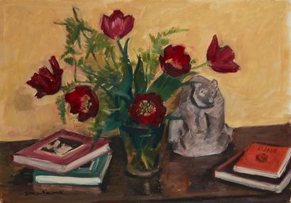 Georges PACOUIL Georges PACOUIL (1903-1996) 

Still life with tulips and books

Gouache...