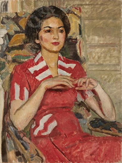 bertrand py Bertrand PY (1895-1973) 

Young woman in red and white dress

Oil on...