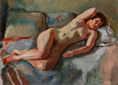 bertrand py Bertrand PY (1895-1973) 

Brown Nude with Cushion

Oil on canvas, signed...