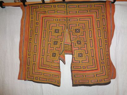 null Collar or camail, Miao, China, black canvas embroidered with red, yellow and...
