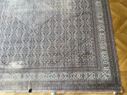 null North West Persian carpet, dense black background, "herati" decoration of flowers...
