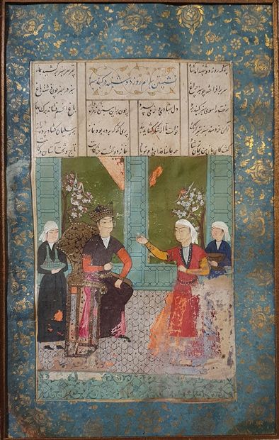 null Folio d’un manuscrit du Haft Peikar de Nezâmi, illustré de Bahram Gur passant...