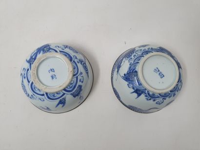 null Pair of "Hue blue" porcelain bowls decorated with dragon in the clouds and carp,...