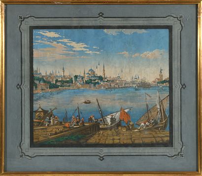 null School of the XIXth century

Port of Istanbul

Gouache

65,5 x 74,5 cm (folds,...