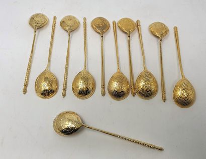 null Eleven Russian silver gilt spoons (different models)

Moscow, circa 1860

Total...