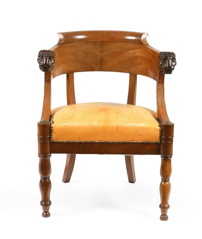 null Mahogany and mahogany veneer desk armchair, the back in hemicycle, the armrests...