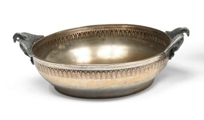 null Metal lot including:

- silver-plated chased metal bowl decorated with a frieze...