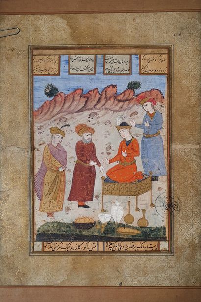 null Audience in a garden 

Safavid Iran, late 17th century, in the style of Mu'in...