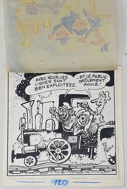 null PELLOS René (1900-1998) 

Illustration Les Pieds Nickelés "Avec nous les lignes...