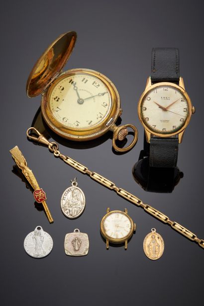 null LOT of metal including a POCKET WATCH, two WATCH BRACELETS, a vest CHAIN, a...