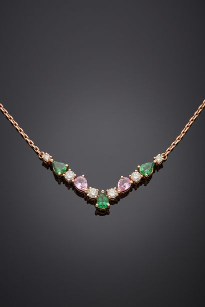 null NECKLACE composed of a pink gold (750‰) chain set with an alignment of brilliant-cut...