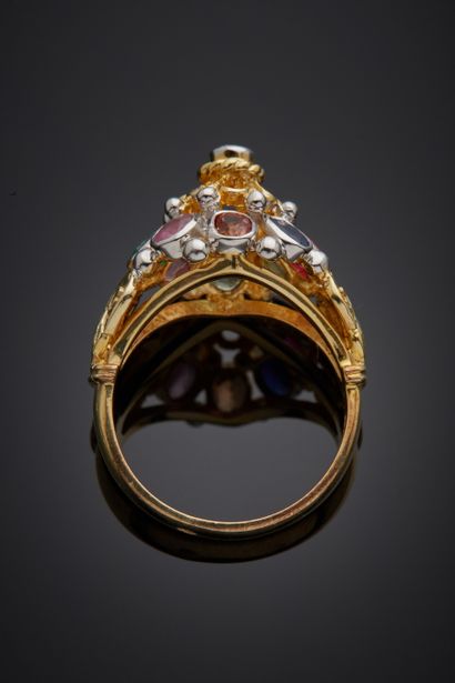 null RING "dome" in vermeil (925‰) set with garnets, amethysts, topaz, peridots,...